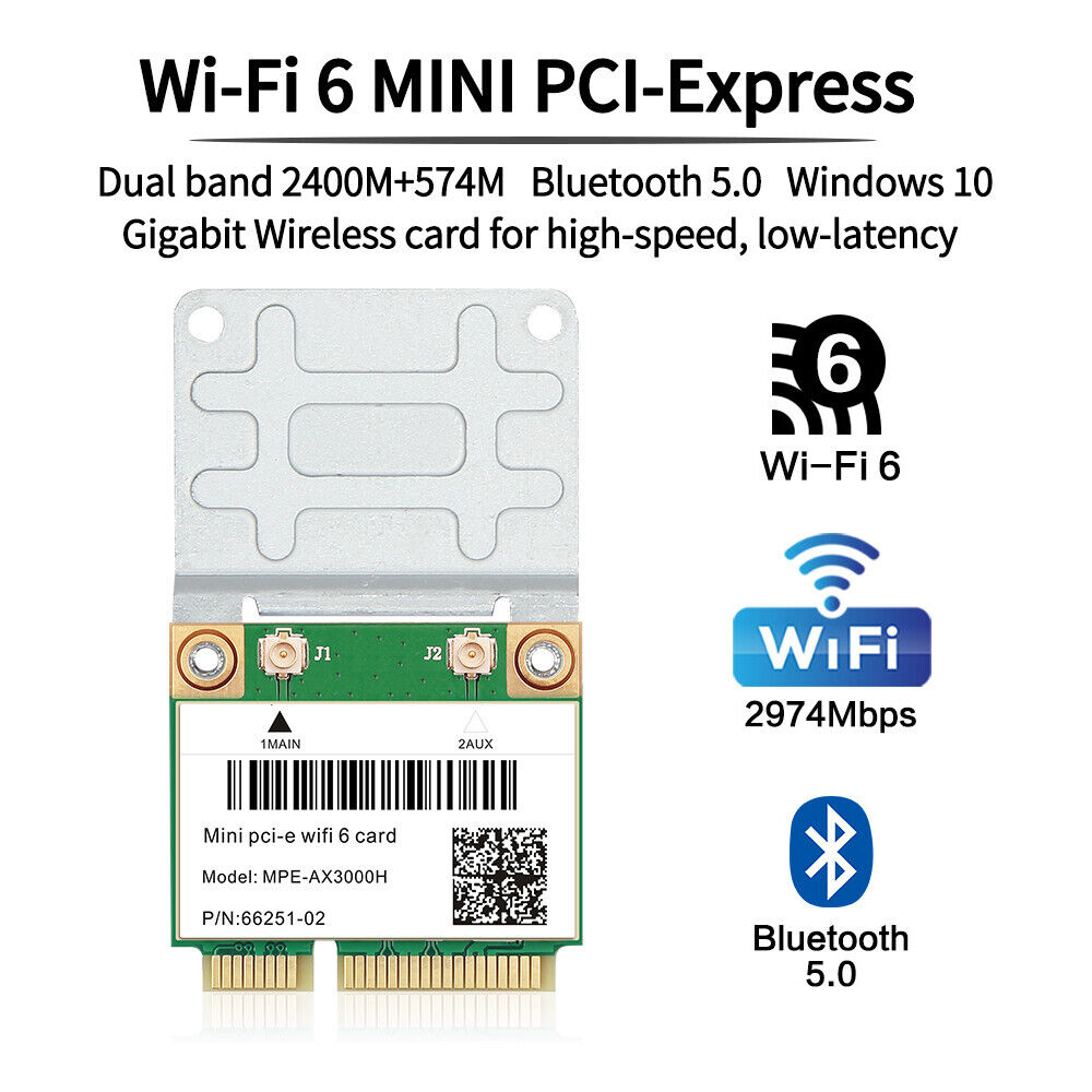 50pcs WiFi 6 Mini PCI-E WiFi Card 3000Mbps Dual Band AX3000H BT5.2 Network Card