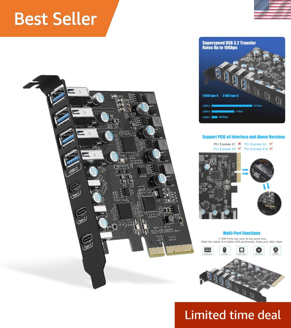 Easy Install PCIe USB Expansion Card: 7 Ports, 20 Gbps for Enhanced Connectivity