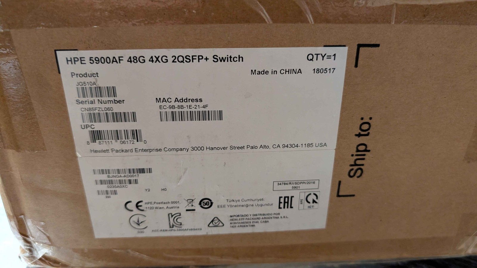 JG510A HP 5900AF-48G-4XG-2QSFP+ Switch - Brand New Sealed