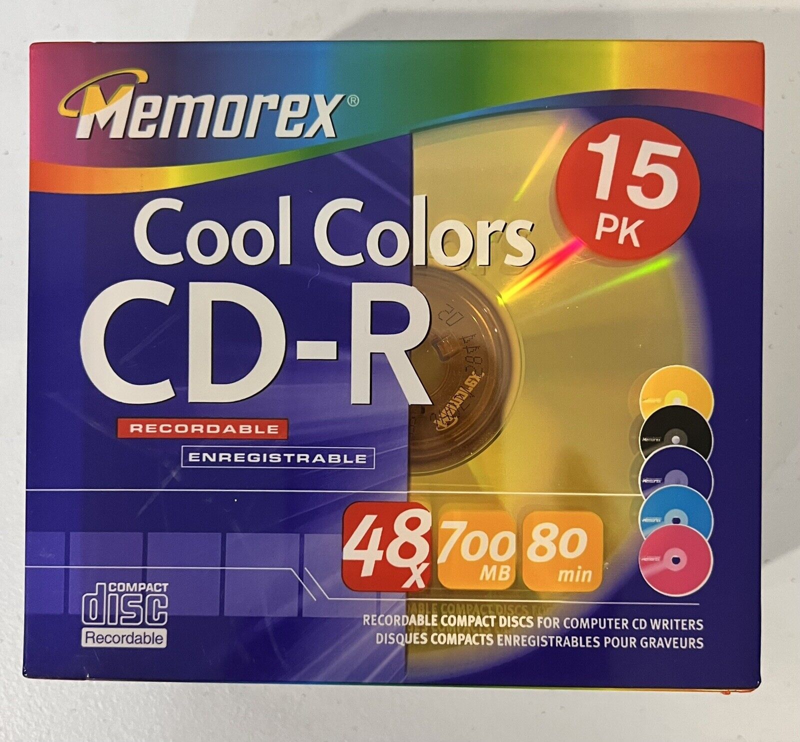 Memorex Cool Colors CD-R 15 PK 48X 700MB 80Min SEALED