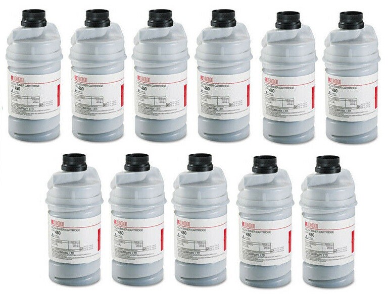 11 New Original OEM Genuine Ricoh Type 450 Black Toner Cartridge Bottles 887718