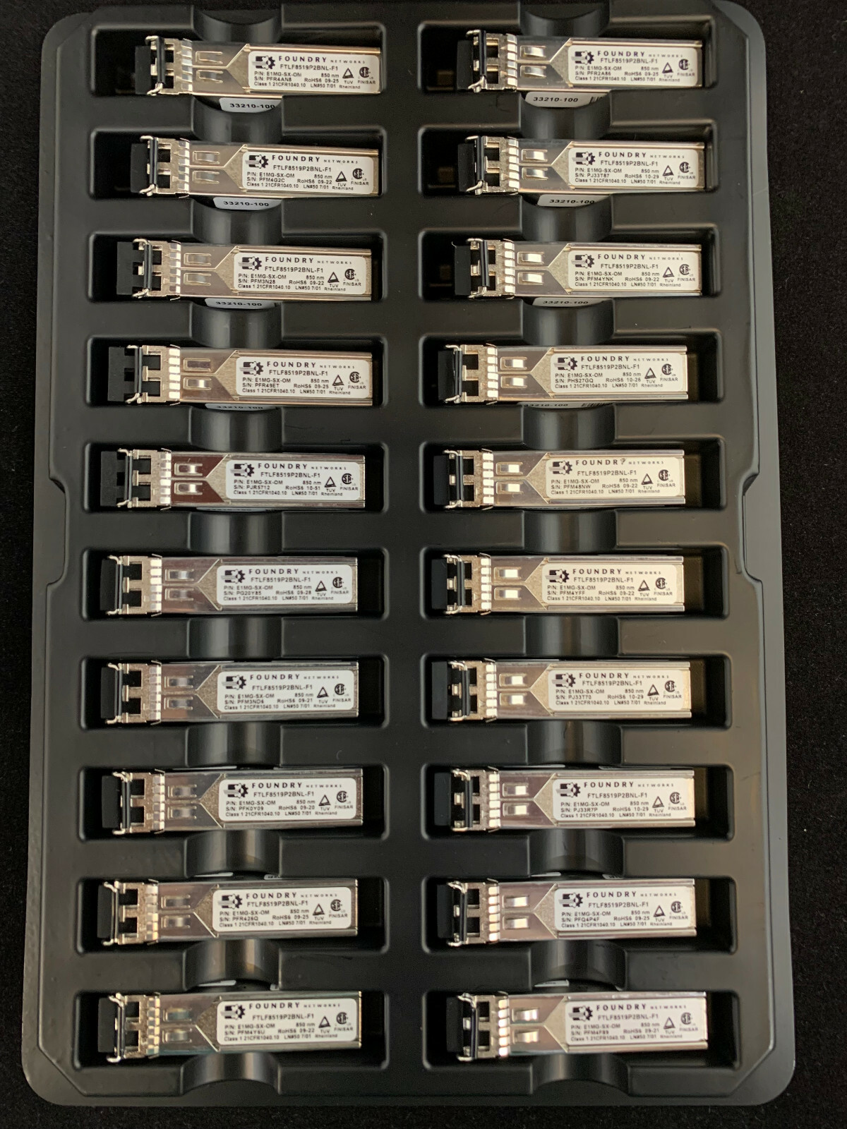 Lot of 20 Foundry 1000BASE-SX-OM SFP E1MG-SX-OM 33210-100 FTLF8519P2BNL-F1
