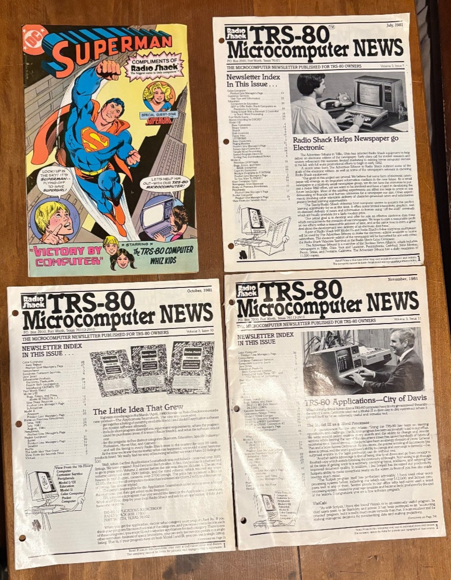 TRS-80 Microcomputer News Vintage 1981 Issues & Radio Shack Superman Comic Book