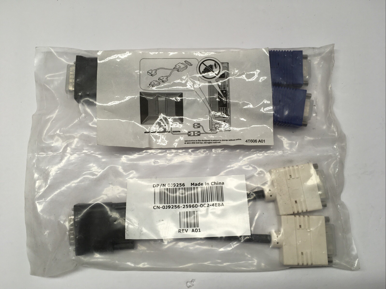 4T606 A01 DELL Y Video Splitter Molex and 0J9256 Dual DVI D NEW