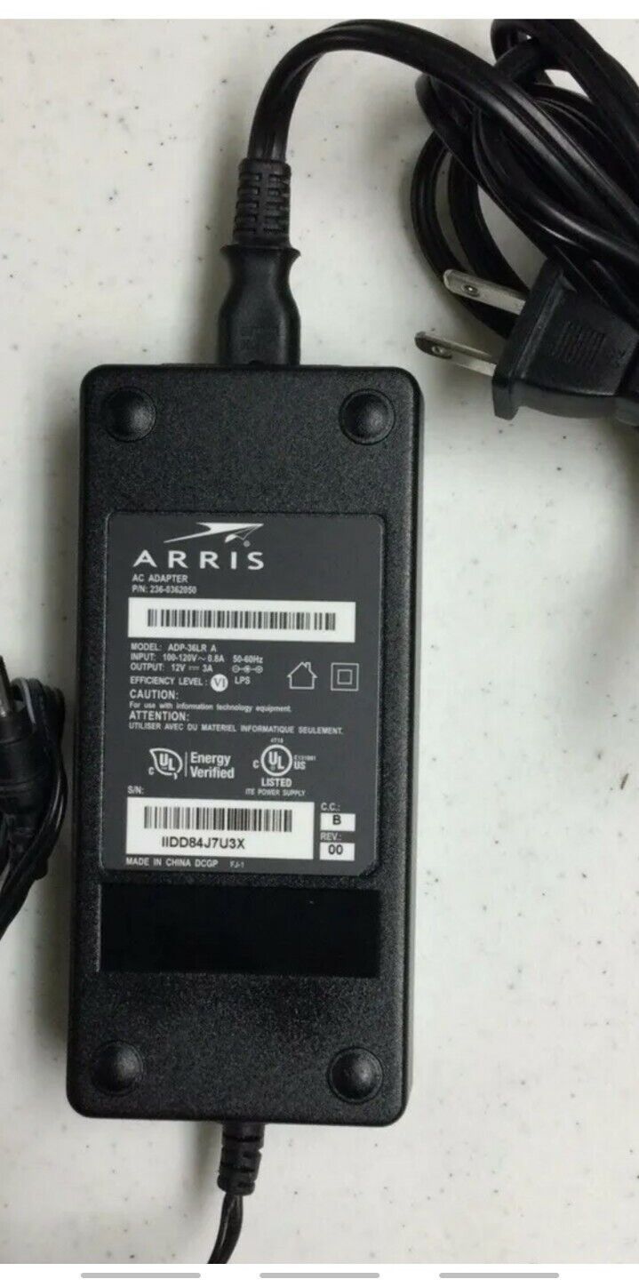 GENUINE Arris Power Adapter ADP-36LR A 236-0362050 100-120V 50-60Hz 12V 3A cord
