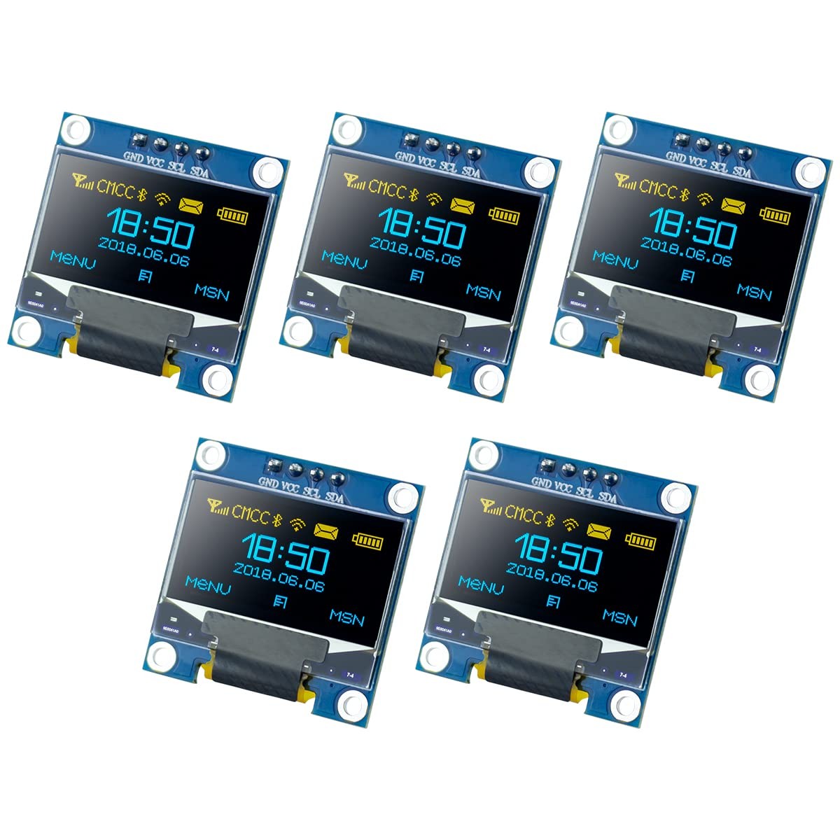 5 Pcs 0.96 Inch OLED I2C IIC Display Module 12864 128x64 Pixel SSD1306 Mini -...