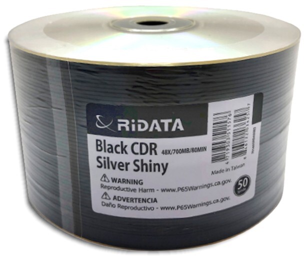 100-Pak Silver/BLACK 48X 80-Min CD-R's by Ridata Shiny-Silver Top, BLACK Bottom