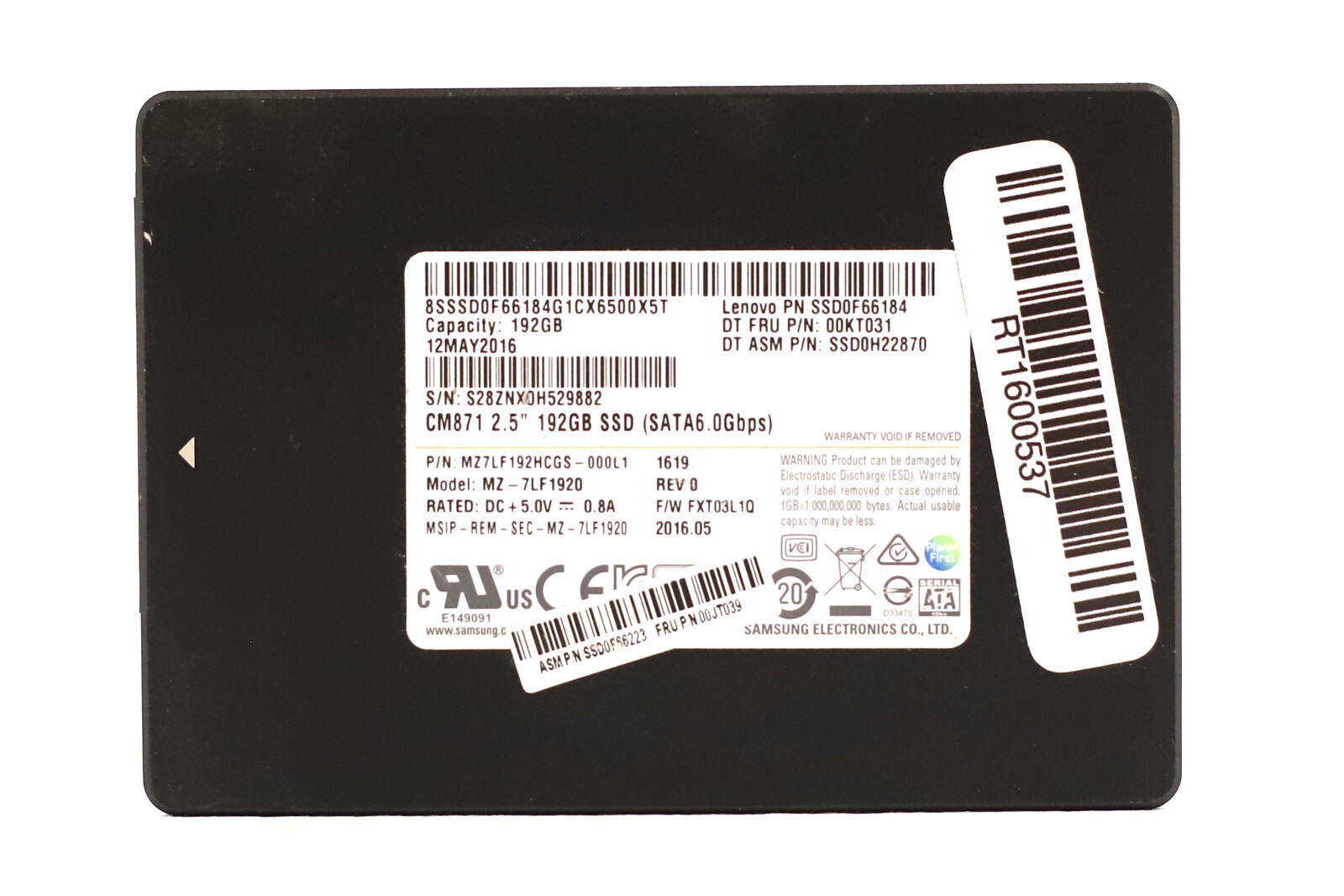 Lenovo MZ-7LF1920 CM871 192GB 2.5" 6Gb/s SATA Solid State Drive FRU P/N: 00KT031