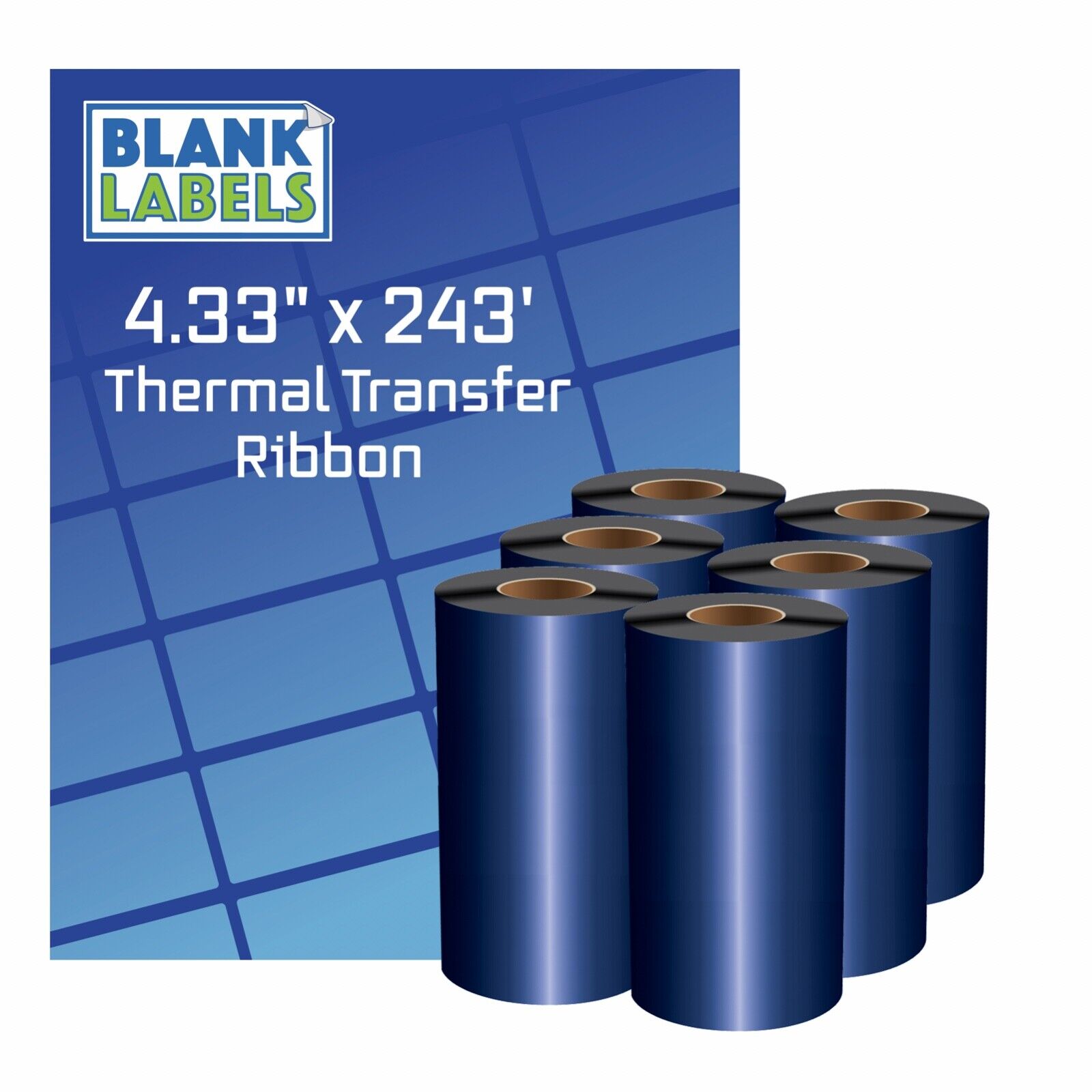 6 Rolls Wax / Resin - 4.33 x 243 Thermal Transfer Ribbon 110 74 Zebra 2844 TLP