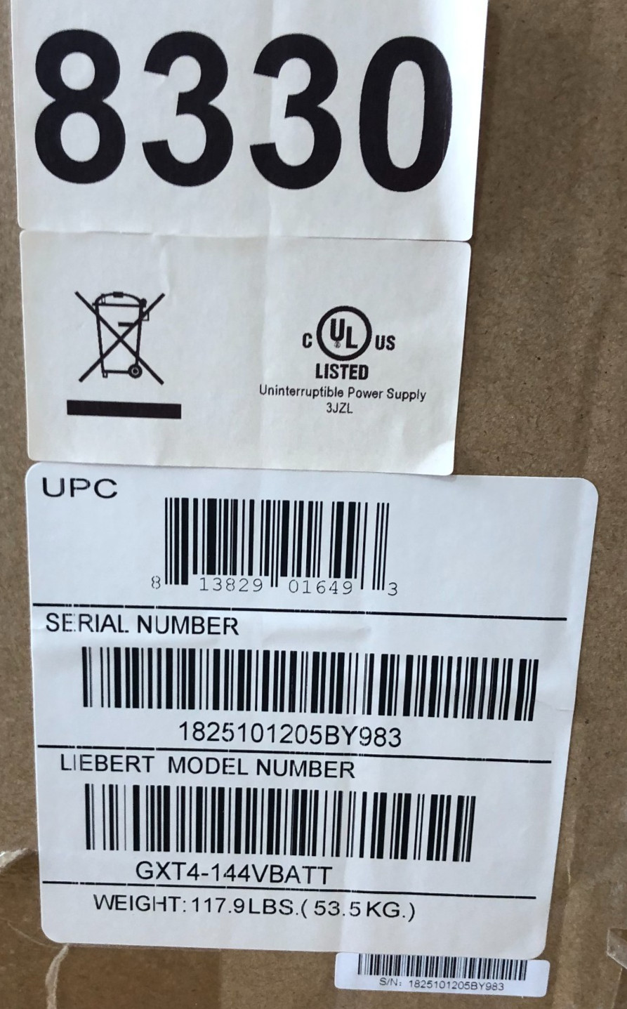 Liebert GXT4-144VBATT External Battery Cabinet 144V, 9Ah, GTX4 BRAND NEW SEALED