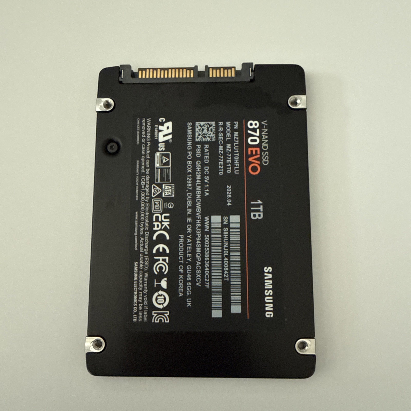 Samsung 870 EVO 1TB SATA III 2.5" Internal SSD MZ-77E1T0 PN MZ7L31T0HELB