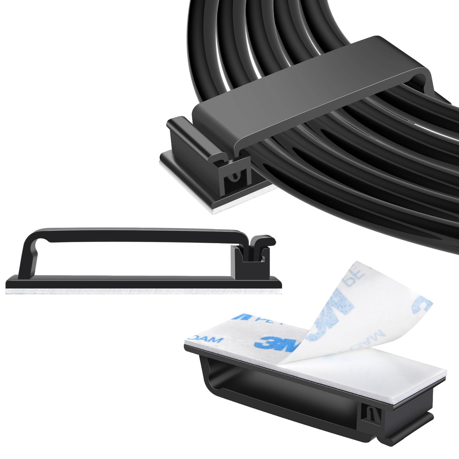 Cable Clips 50PCS Self Adhesive, Wire Holder for Under Desk Wall PC Black