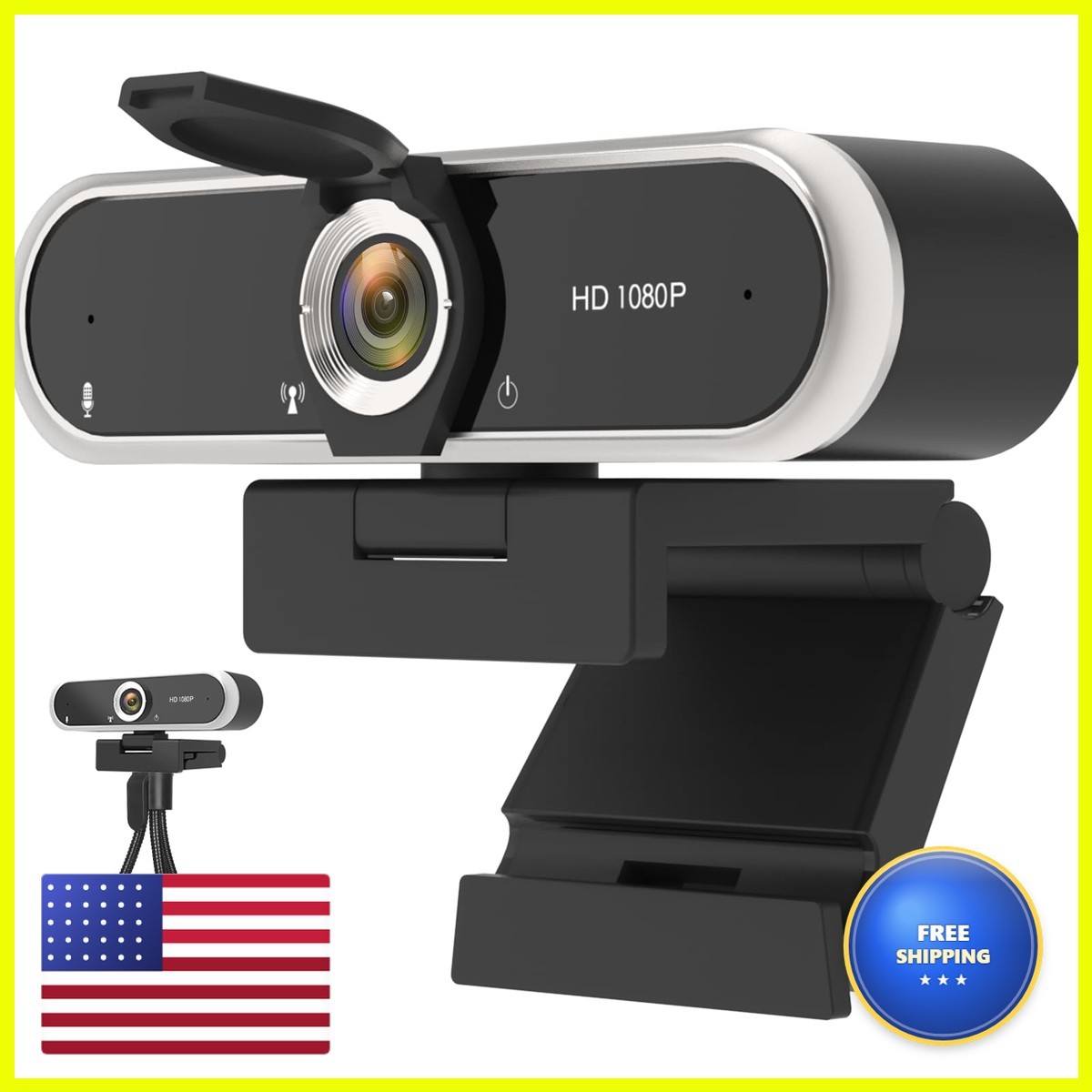NIVEOLI Webcam 1080P with Microphone Privacy Cover for PC/Laptop