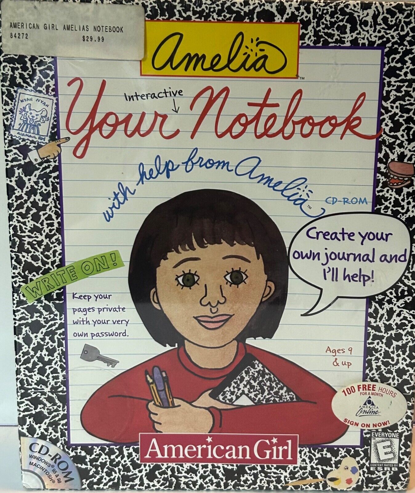 American Girl Amelia Your Notebook CD-ROM PC MAC Software-SEALED Vintage 1999