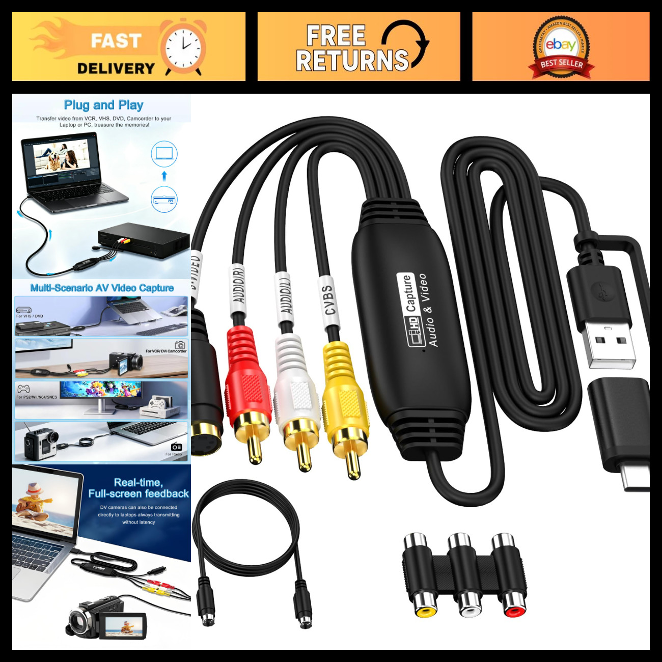 VHS to Digital Converter, USB 2.0 Video Capture Device for VCR & RCA - Easy Tran