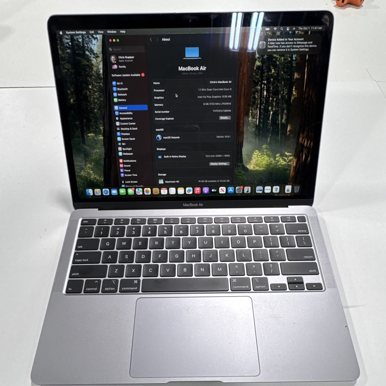 Apple MacBook Air 13.3" Core i3 1.1GHz 8GB RAM 128GB SSD Gray 2020