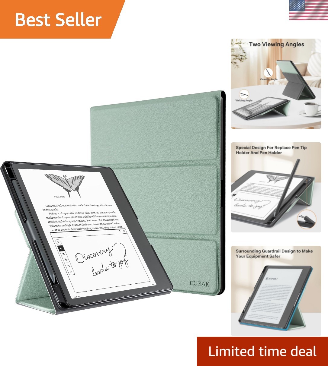 Stand Case for Kindle Scribe -  Folio Leather Cover with Pen Holder, Auto Sle...