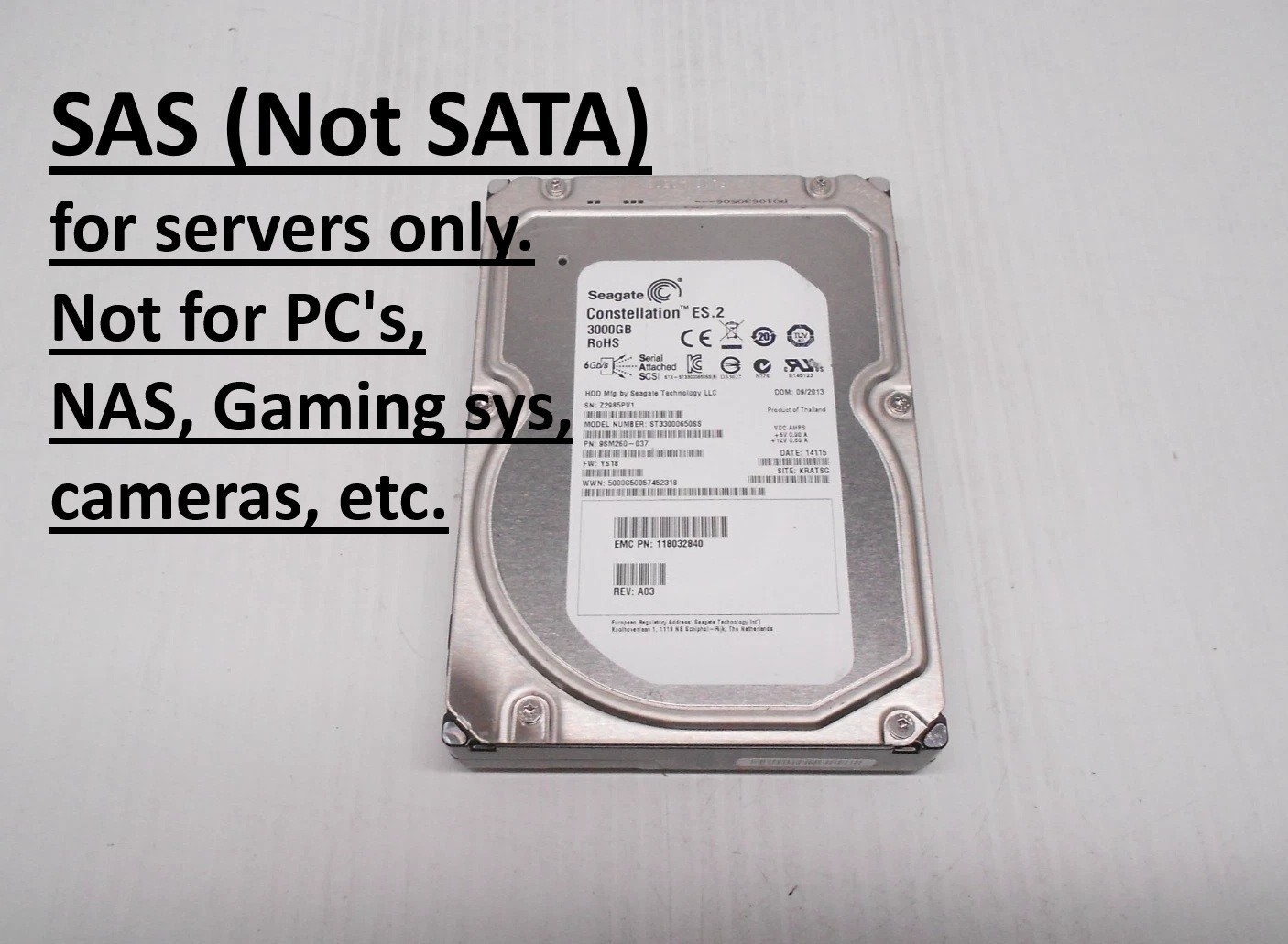Seagate 3TB SAS 3.5" Storage Server Hard Drive 6g ST33000650SS Dell HP