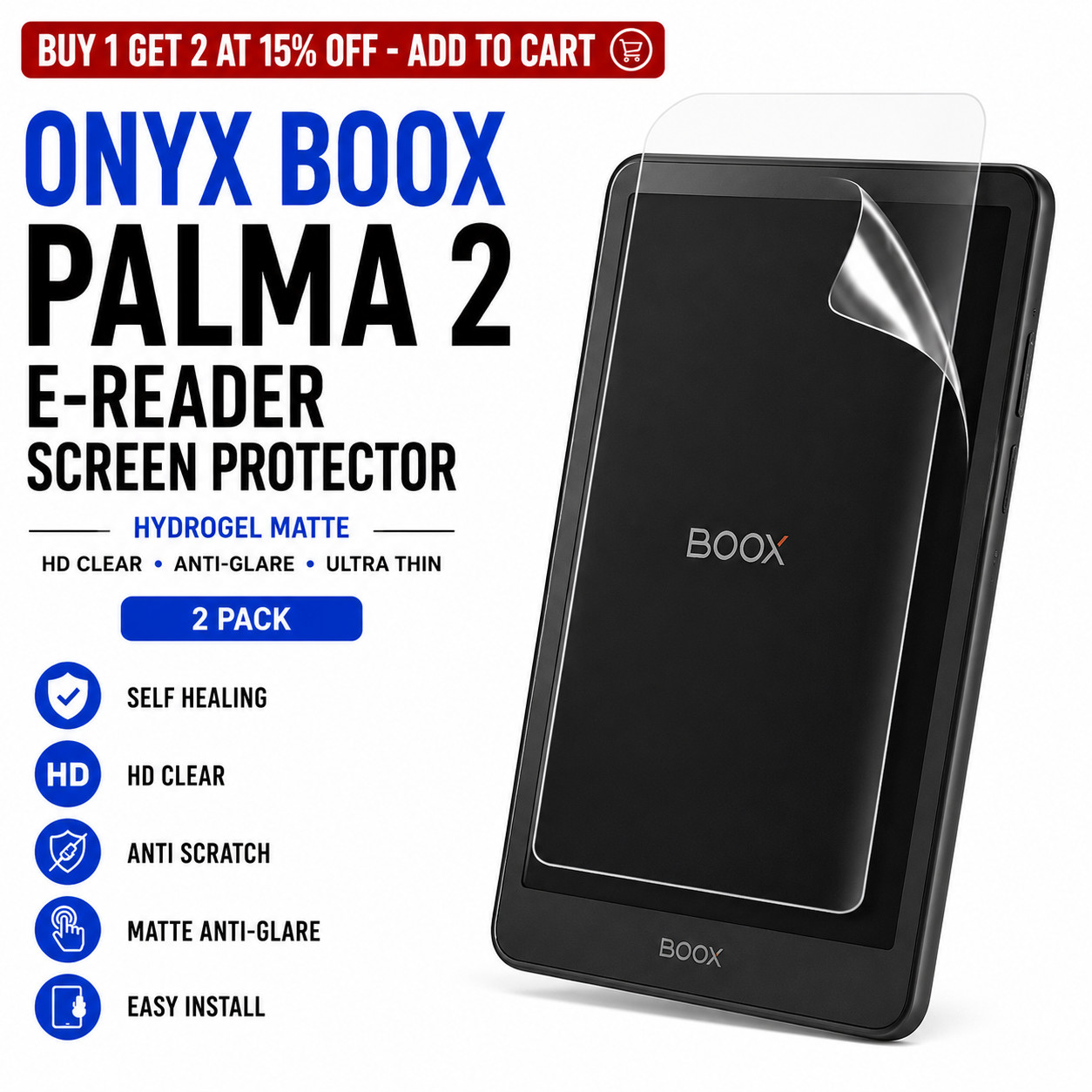 Onyx BOOX Palma 2 E-Reader Screen Protector Hydrogel HD Clear Matte Anti-Glare