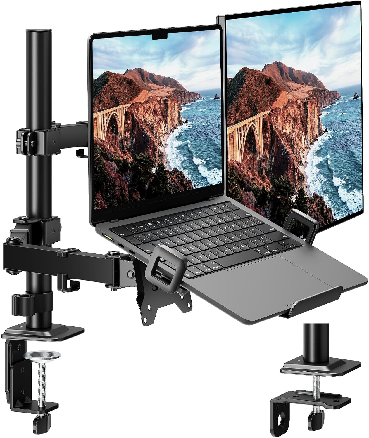 Monitor and Laptop Stand for 32" Screen and 17" Laptop | 2-In-1 Desk Mount Holds