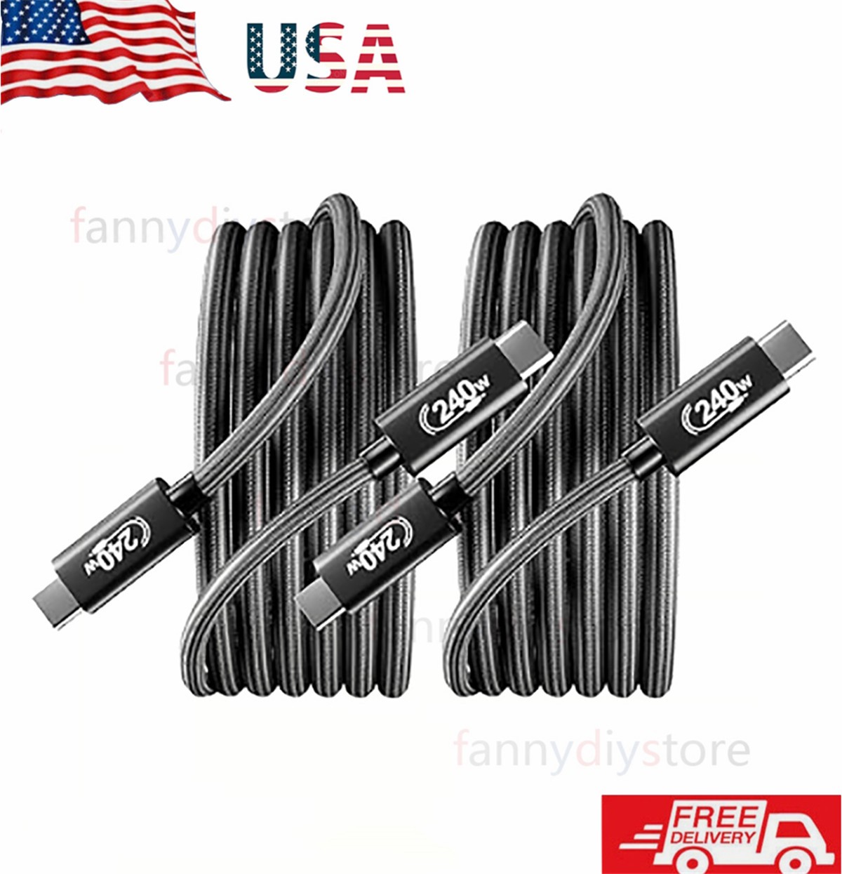 2PCS Type-C woven cable, 240W 6.6 feet (2 meters) data cable PD240C-240W USK