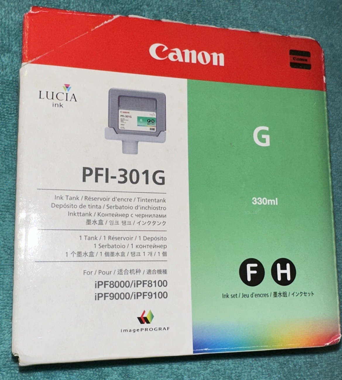 New Genuine Canon PFI-301G Green Ink Tank for imagePROGRAF IPF8000 IPF9000