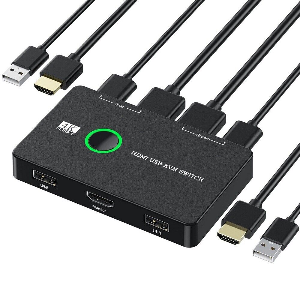 Cablecy KVM USB 2.0 & HDMI 4K Switch Selector Dual PCs Sharing Monitor HDTV USB