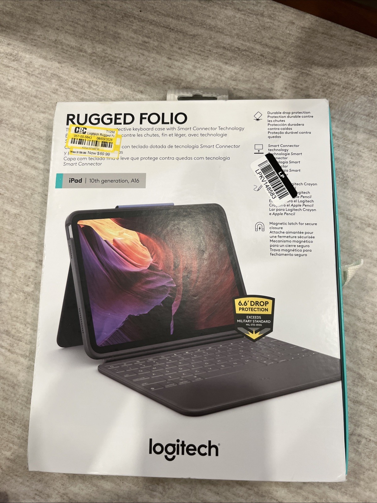 Open Box - Logitech Rugged Folio for iPad 10th Gen and A16 - Oxford Gray
