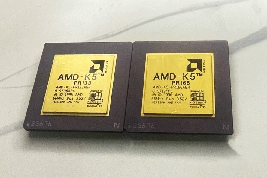AMD-K5 PR133ABR +PR166ABR Antique Gold Plated CPU Collection