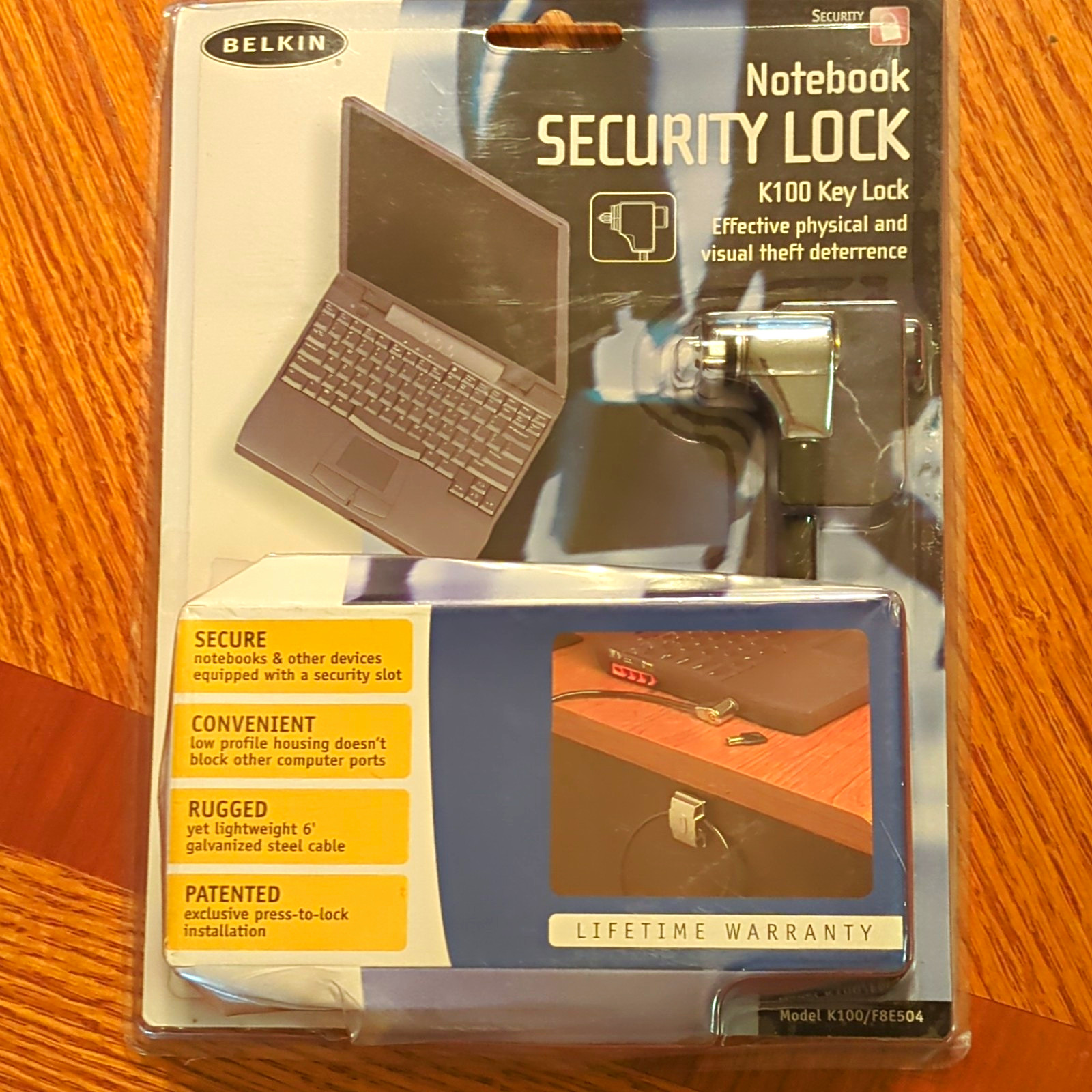 Belkin Notebook Security Key Lock K100 F8E504 w/ 6 ft Galvanized Cable