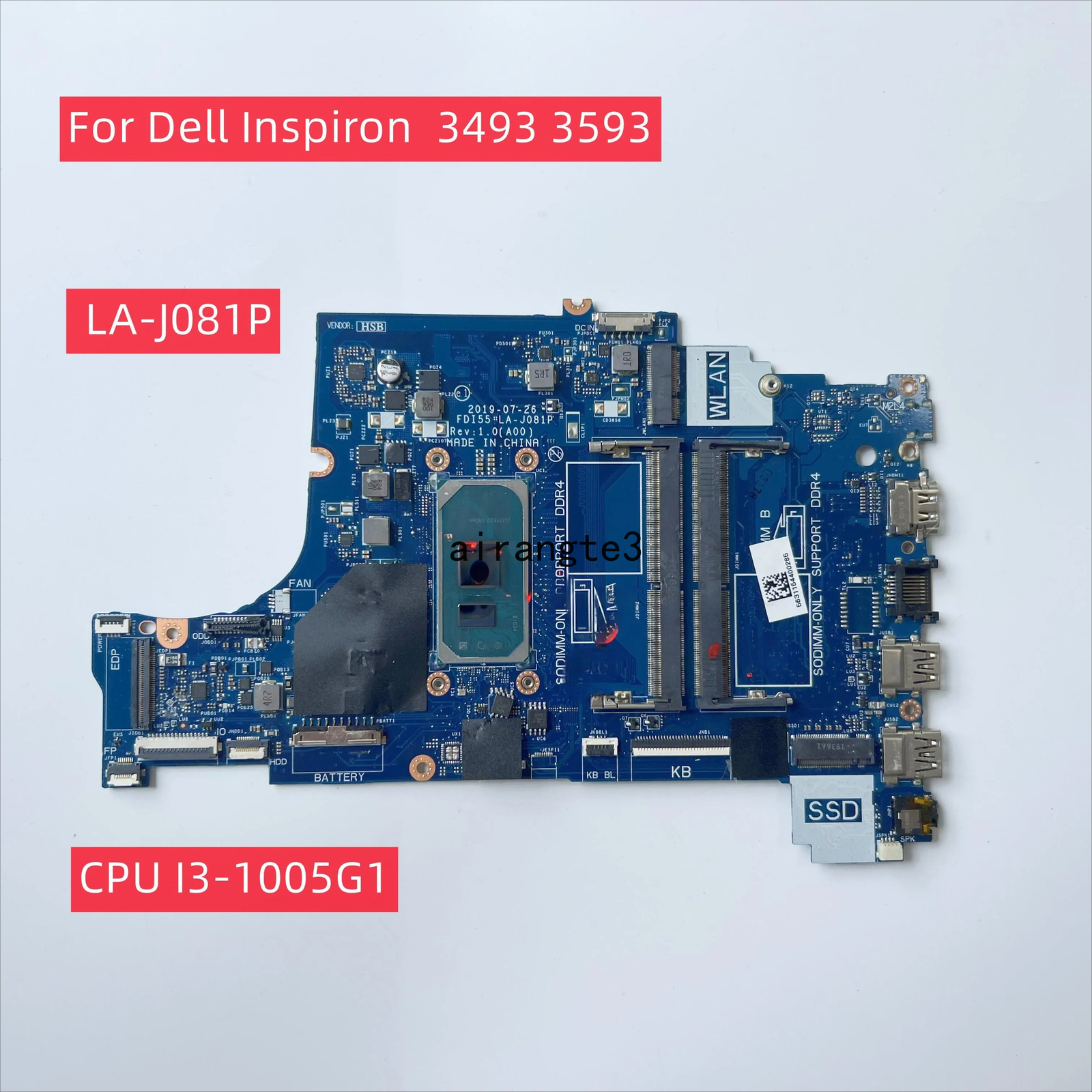 FDI55- LA-J081P For Dell 3493 3593 motherboard，CPU I3-1005G1 I5-1035G1 I7-1065G7