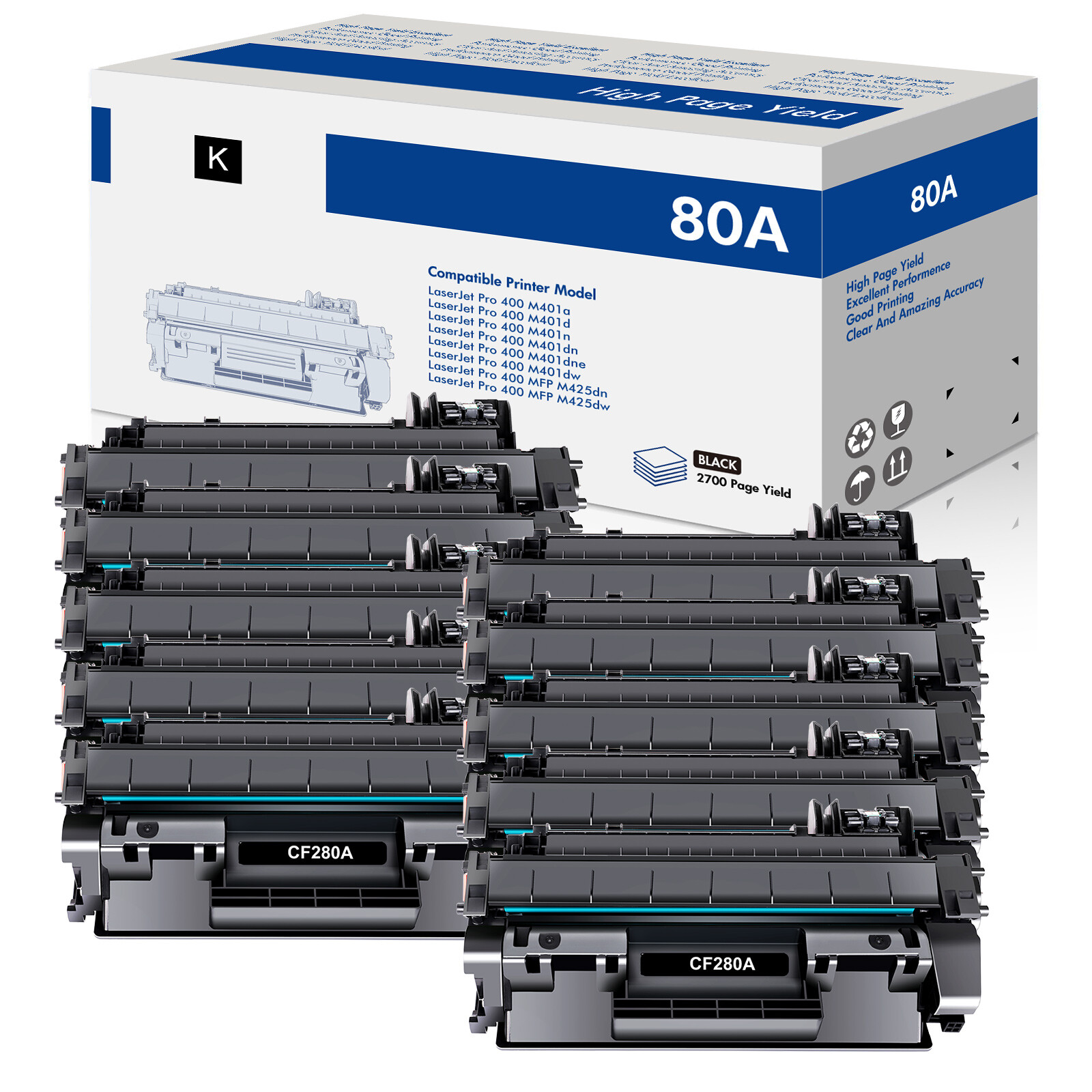 10PK Black CF280A 80A Toner Compatible With HP LaserJet Pro 400 MFP M425dw M401
