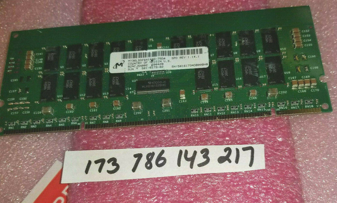 501-6173 Sun Microsystems Sun 501-6173-02 SDRAM 1GB PC-100 Reg ECC 100Mhz RAM