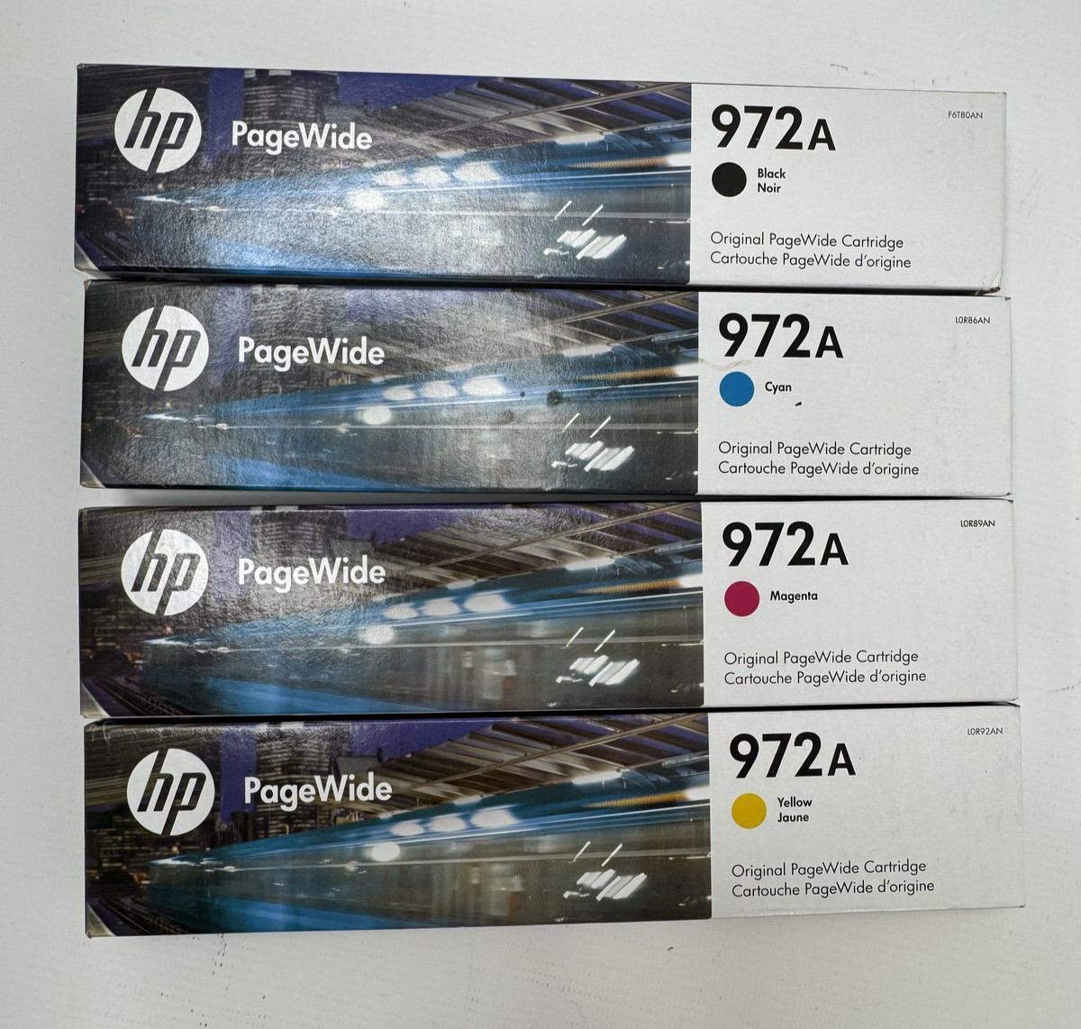 HP 972A Ink Cartridges Black Cyan Magenta Yellow Genuine PageWide CMYK 4 Pack