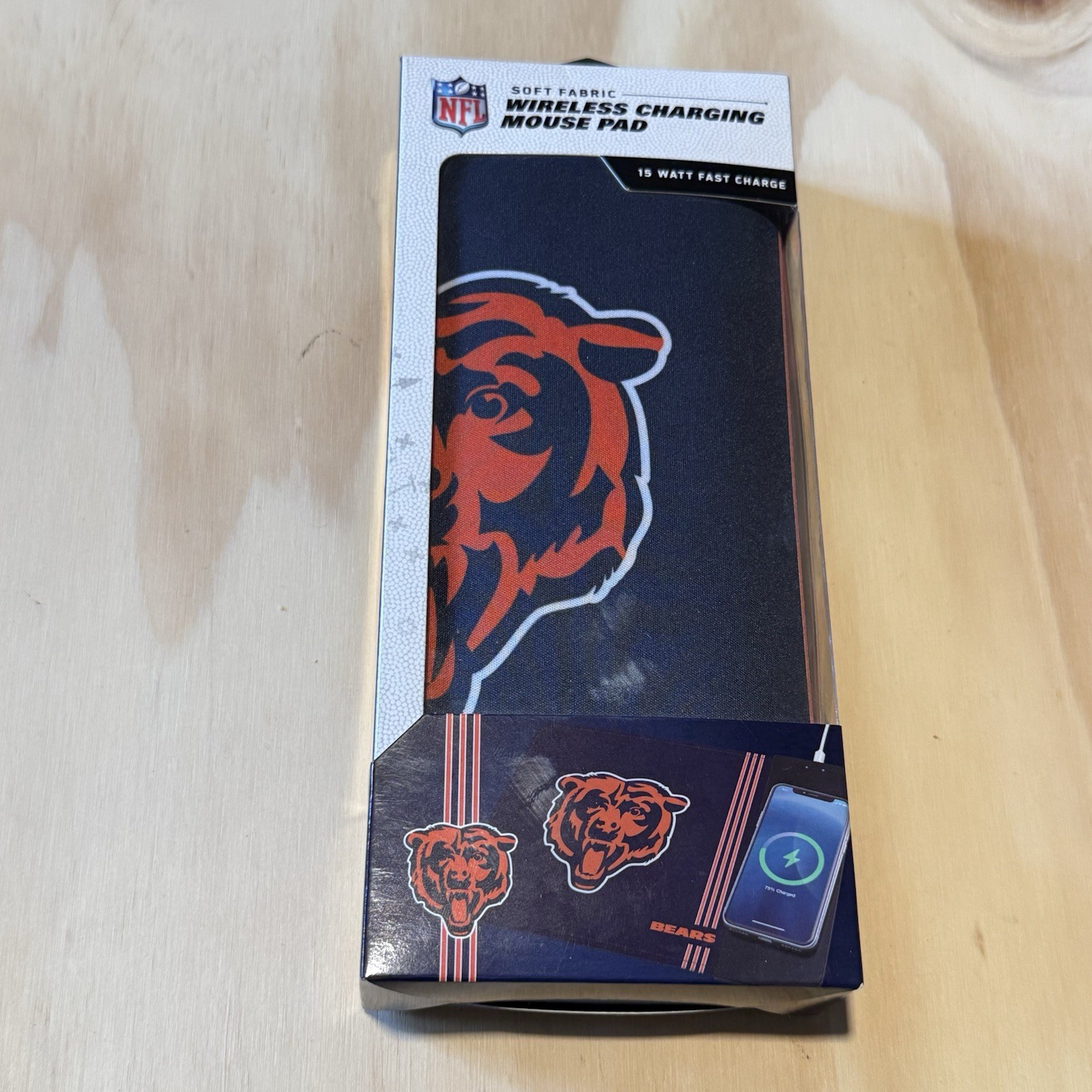 Chicago Bears NFL Wireless Charging Mouse Pad Blue/Orange Brand New Sealed Read