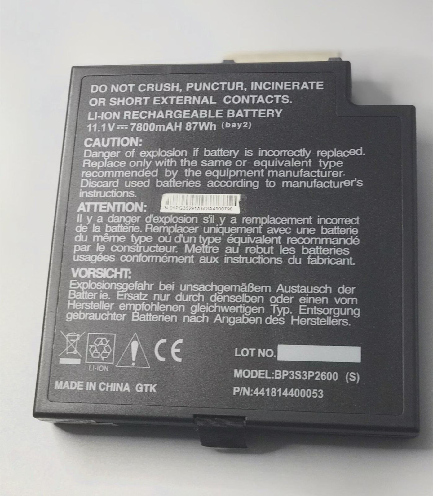 BP3S3P2600(S) New 7800mAh Battery For Getac B300 B300X Bay2 Series 441814400053