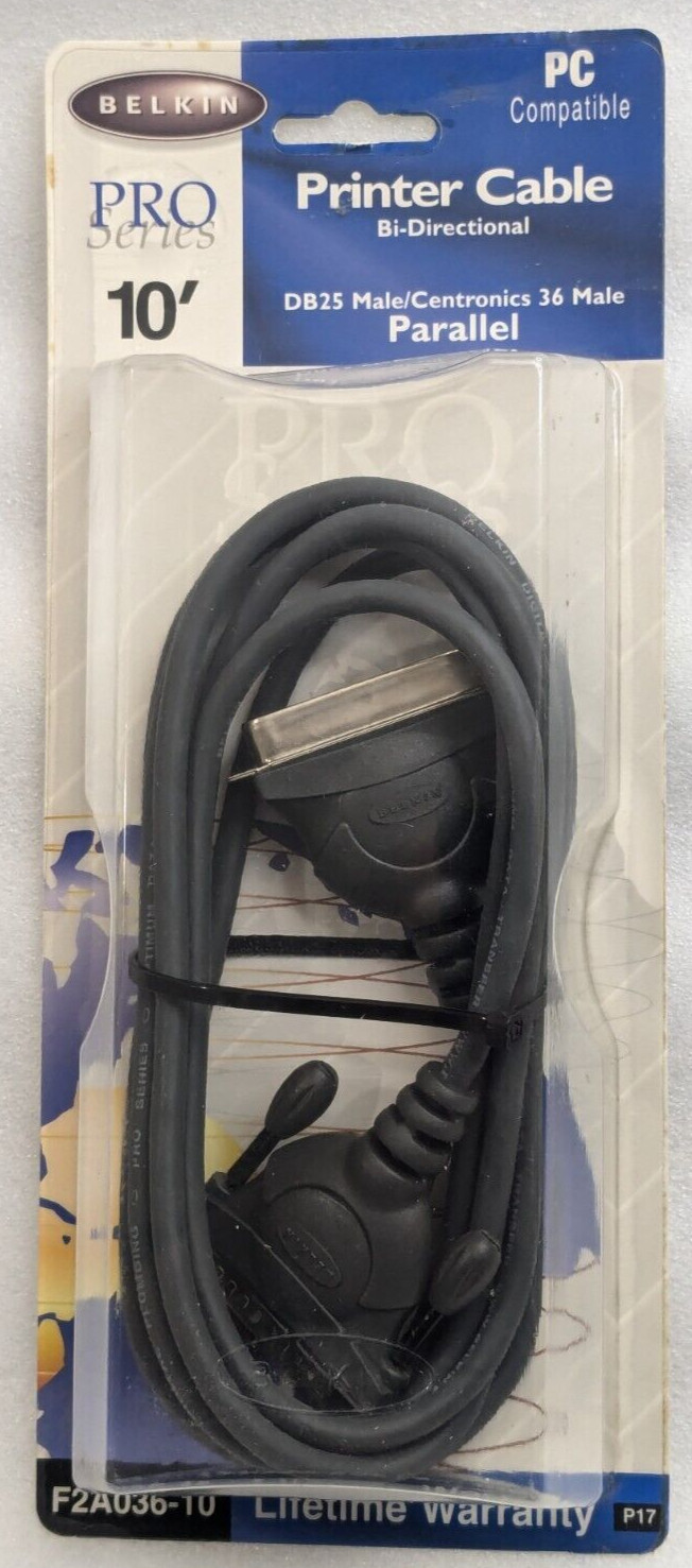 Belkin Pro Series DB25 Male to Centronics 36 Male Parallel Printer Cable 10' NEW