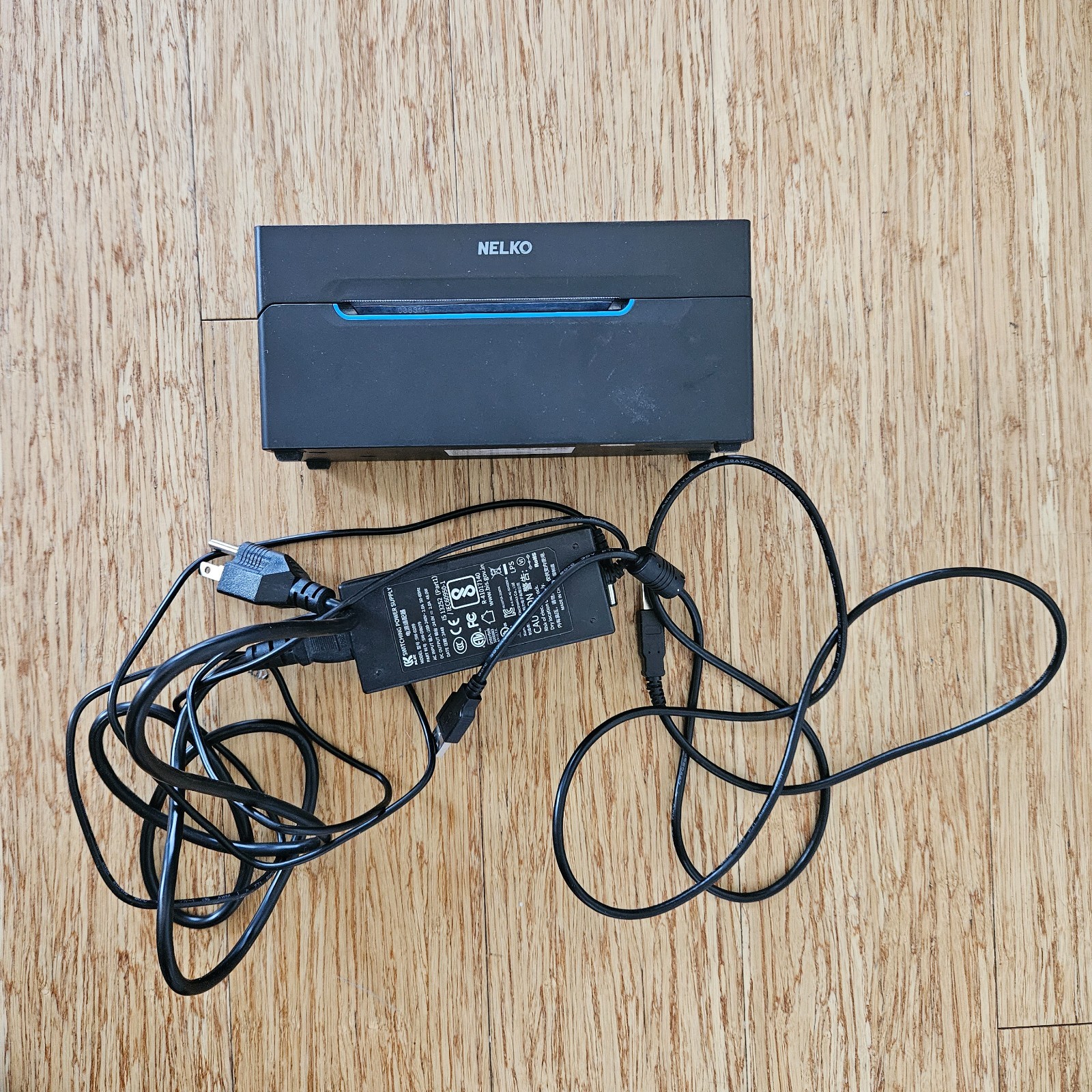 Nelko PL70e-BT Black Bluetooth Thermal Shipping Label Printer with Power Supply
