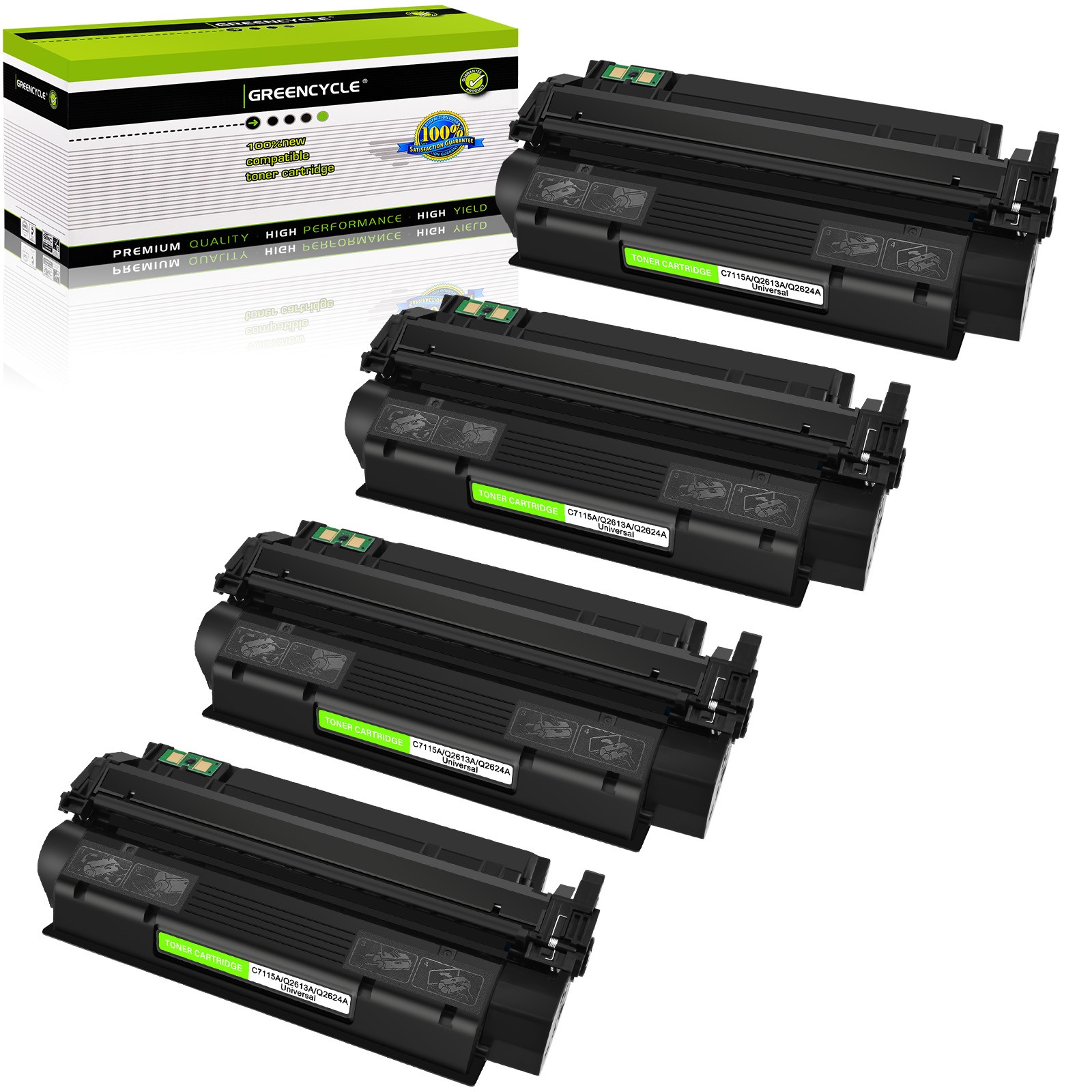 4PK Greencycle Q2624A Black Toner Cartridge For HP LaserJet 1150 Printer