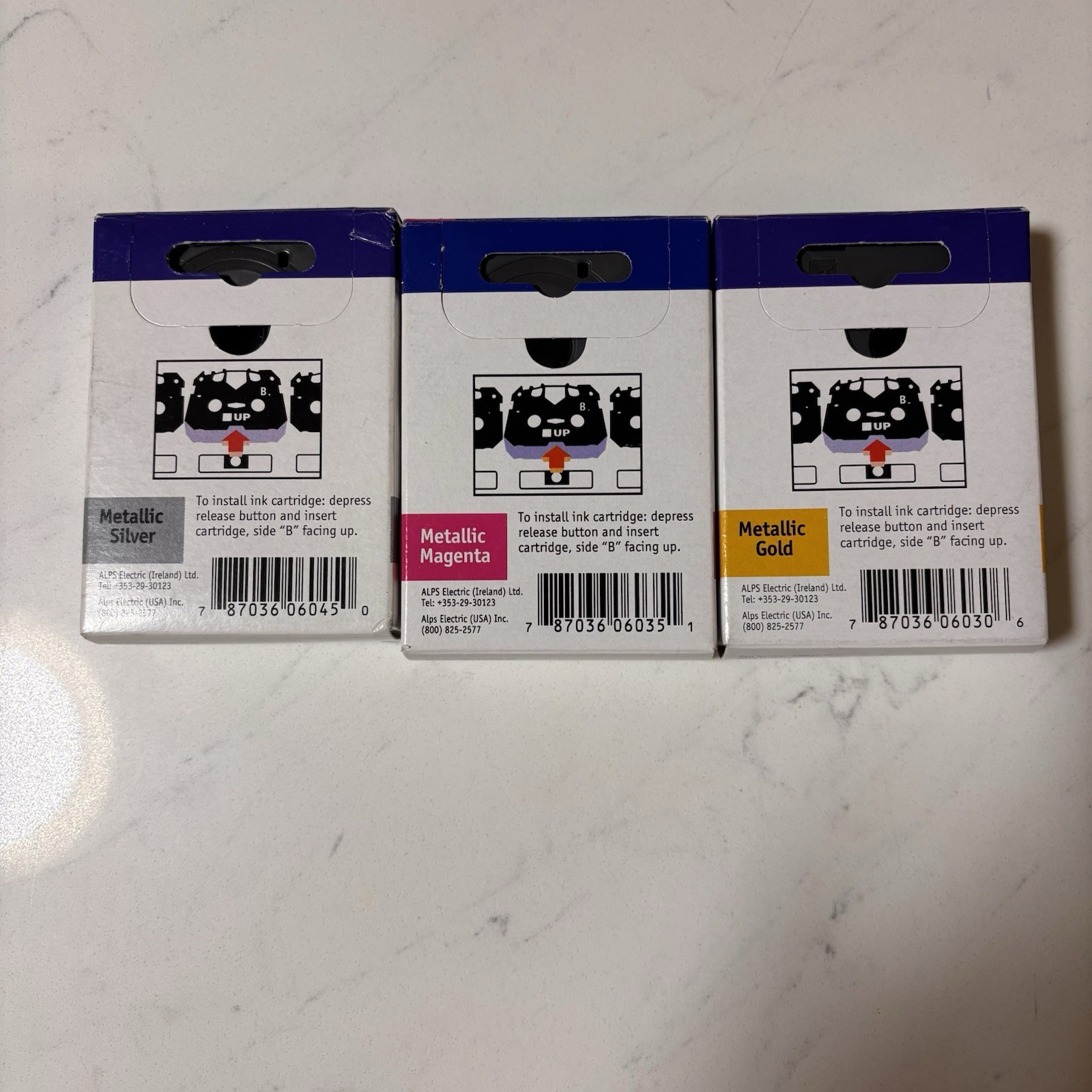 Slightly Used ALPS MD Printer Ink Cartridges Metallic Gold, Silver , Magenta