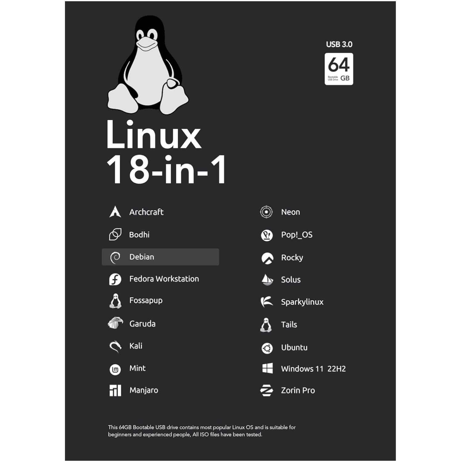 64GB USB Drive – 18-in-1 Multi-OS Support Including Windows 11 & Linux