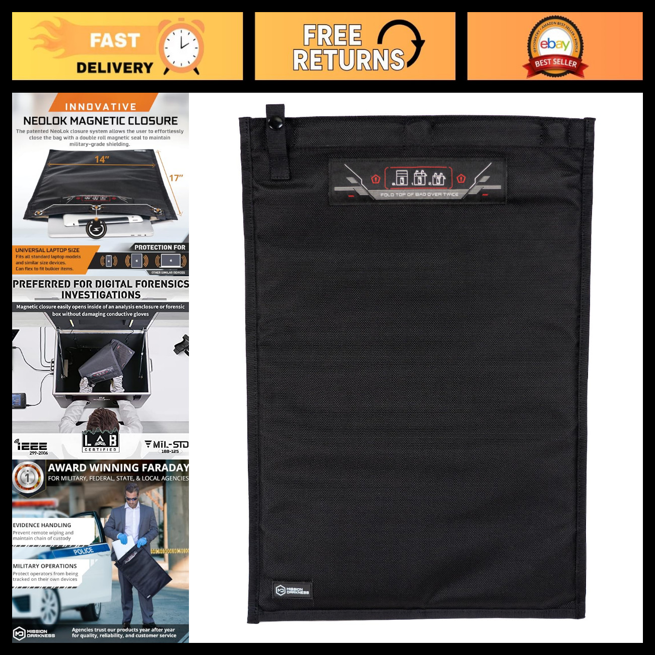 Non-Window Faraday Bag for Laptops - Secure Magnetic Closure, EMF Shielding