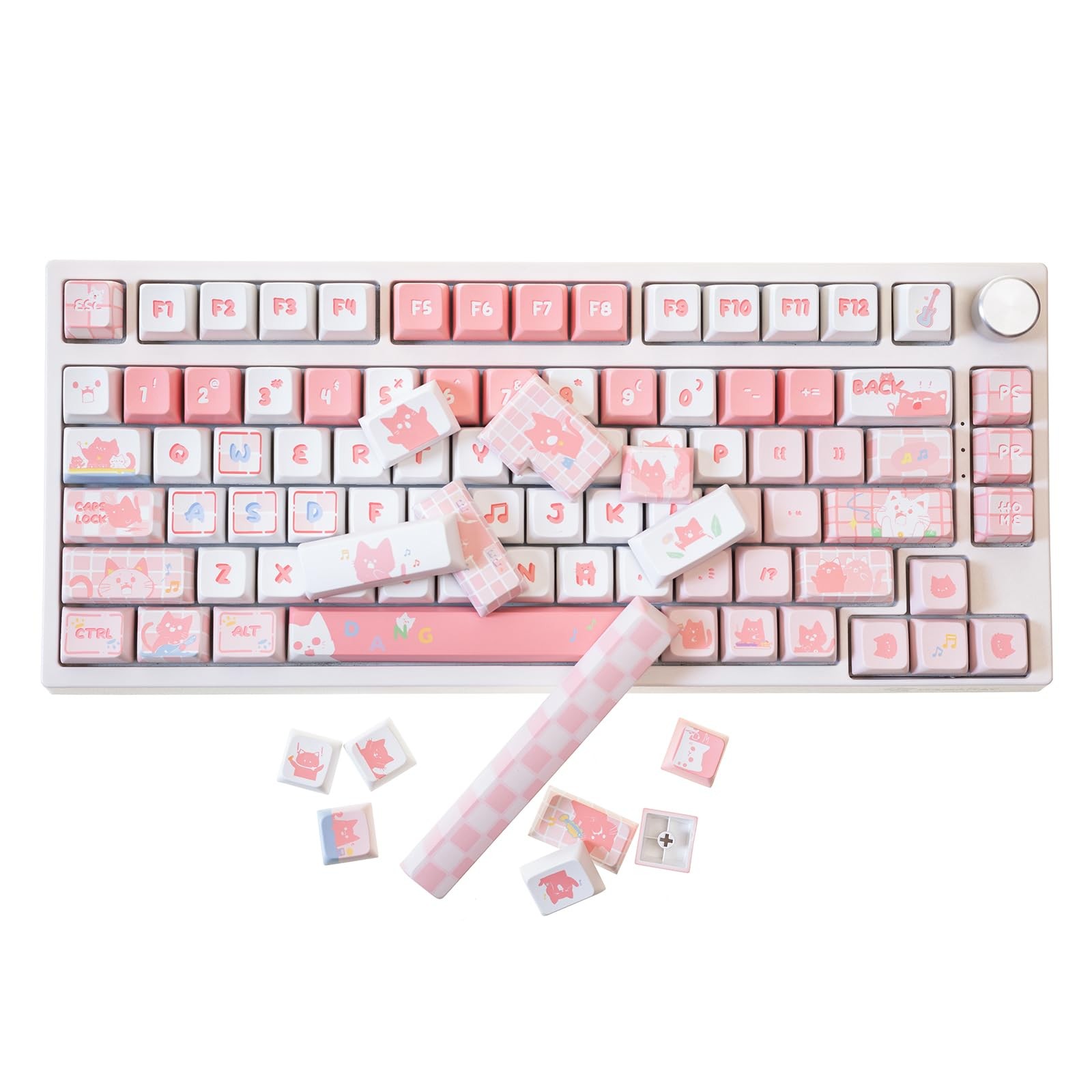 Pink White Cat Keycaps Set MDA Profile PBT Keycaps 137 Keys Cute
