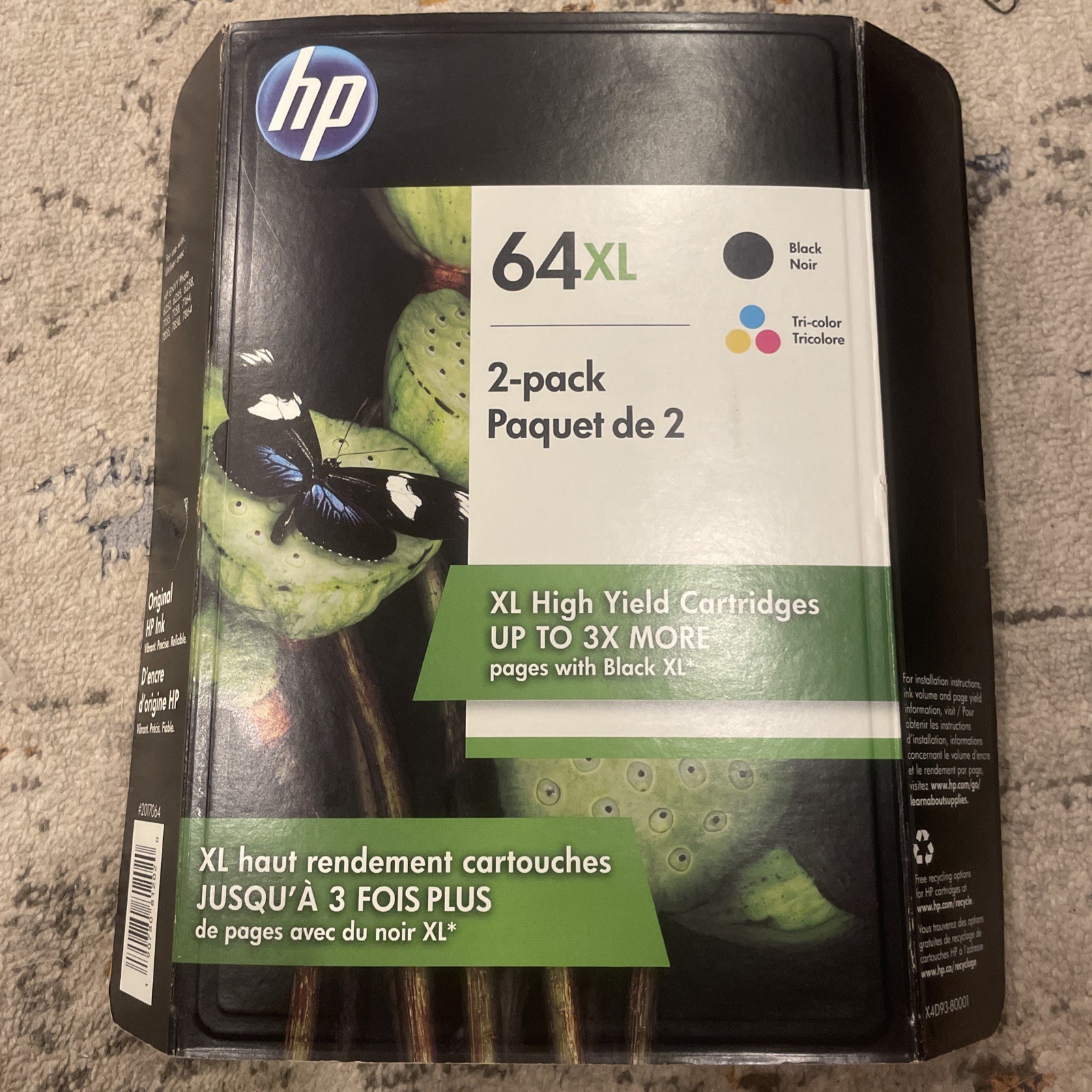 NEW HP 64XL X4D93BN Black/Tri-color Ink Cartridge 2-Pack Exp. June 2019 SEALED