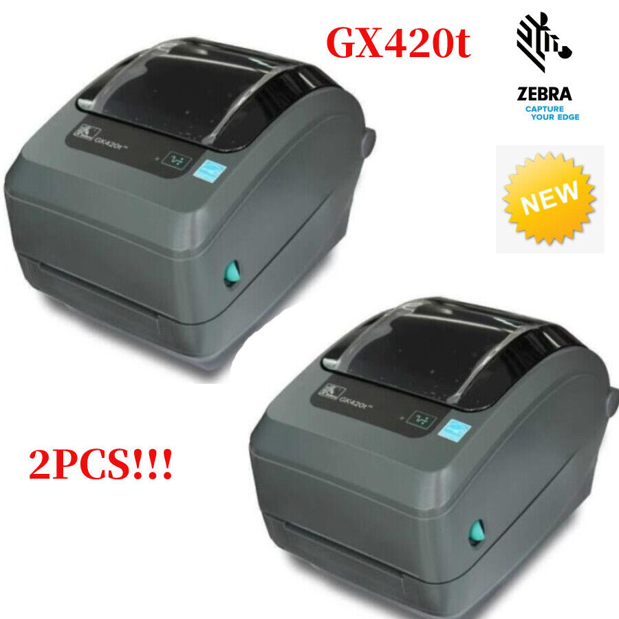 2PCS Zebra GX420T Thermal Barcode Label Printer 203dpi USB Cable and Adapter New