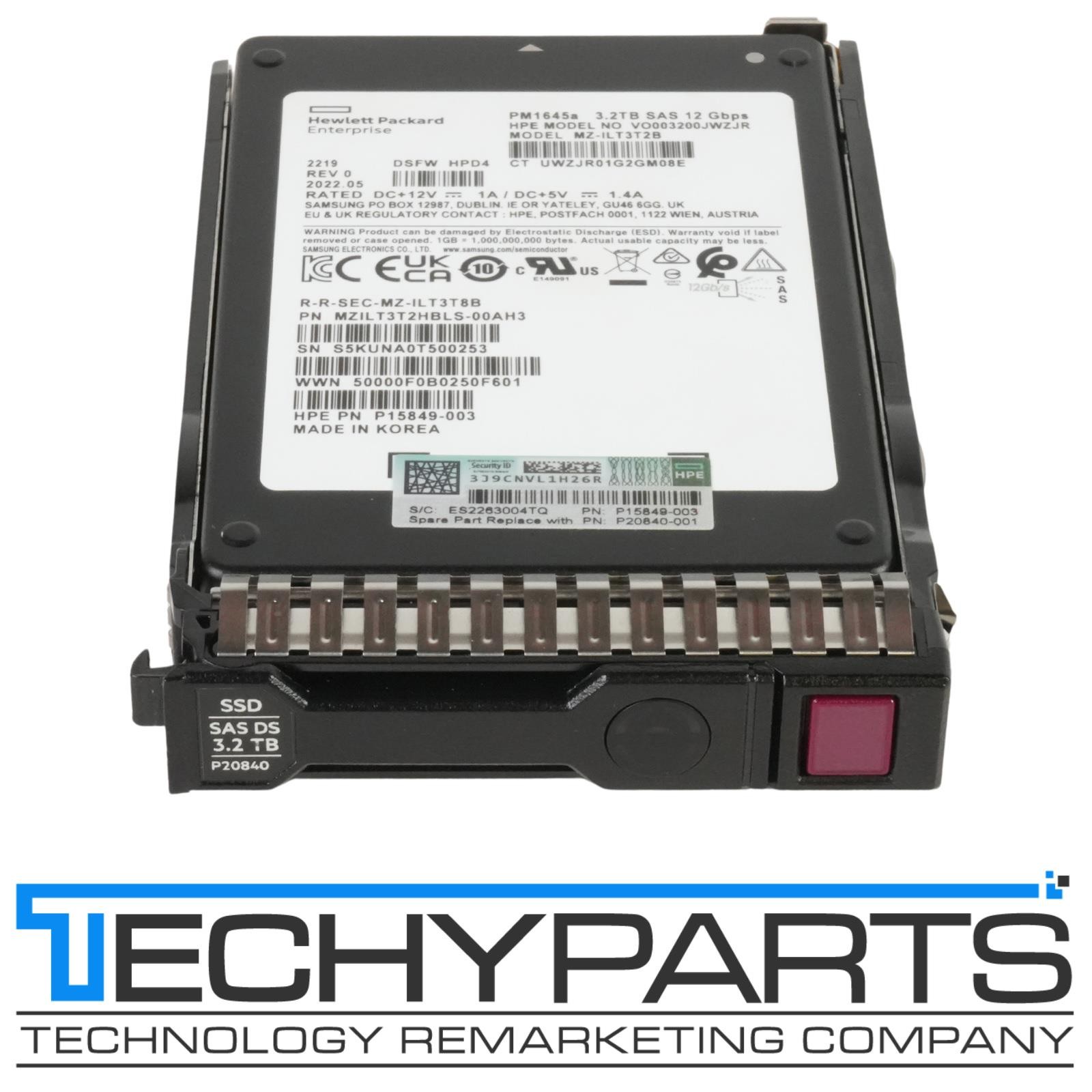 HPE P20840-001 Samsung PM1645a 3.2TB 2.5" SSD SAS 12G SSD MZ-ILT3T2B P19917-B21