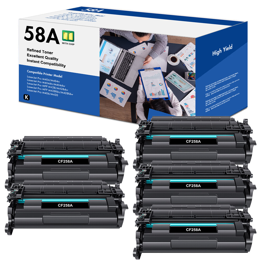 [With Chip] 5PK CF258A Toner Compatible With HP LaserJet Pro MFP M428dw M404n