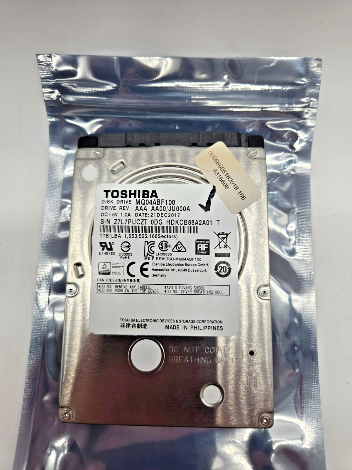Toshiba 1TB 2.5" SATA HDD 5400 RPM 6.0 Gb/s MQ04ABF100, GRADE A Hard Disk Drive