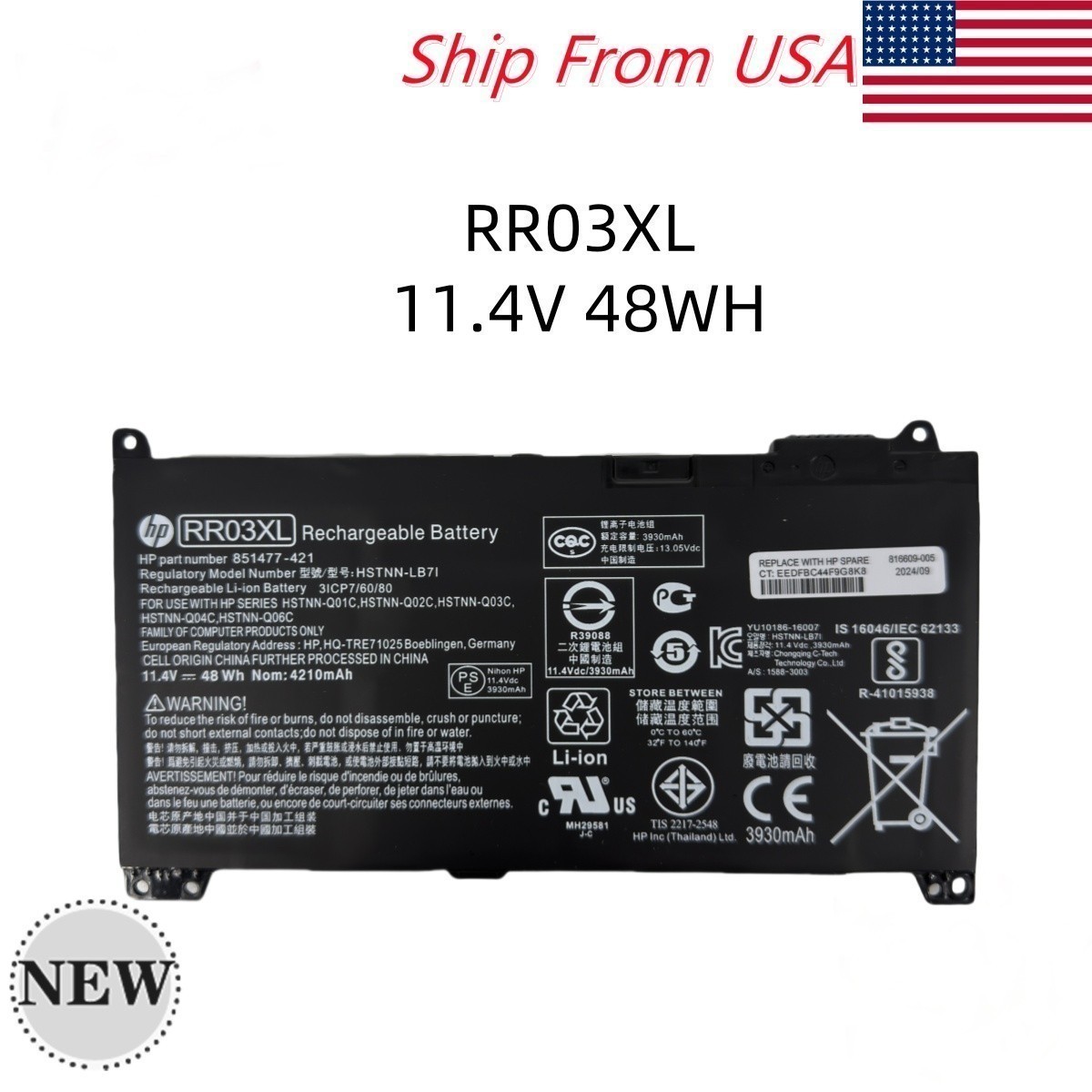 NEW Genuine 48WH 11.4V RR03XL Battery For HP ProBook 430 440 450 455 470 G4 G5