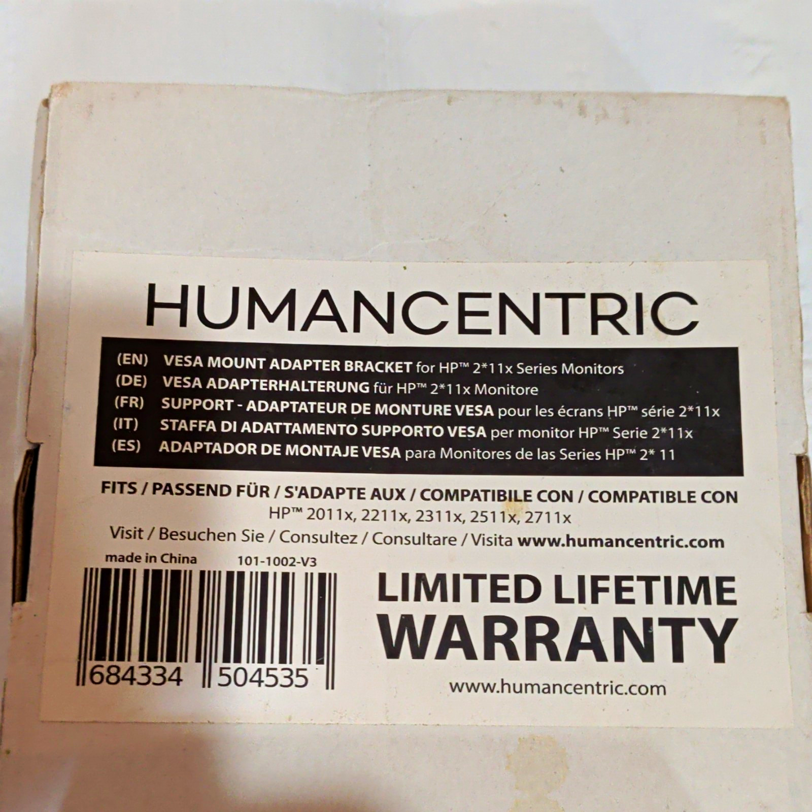 Humancentric Black VESA Mount Adapter Bracket for HP 2011x-2711x 101-1002-V3